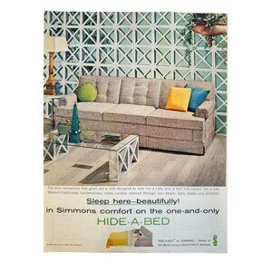 Vintage 1960 Simmons Mattress Hide-A-Bed Sofa Advertisement Print Ad
